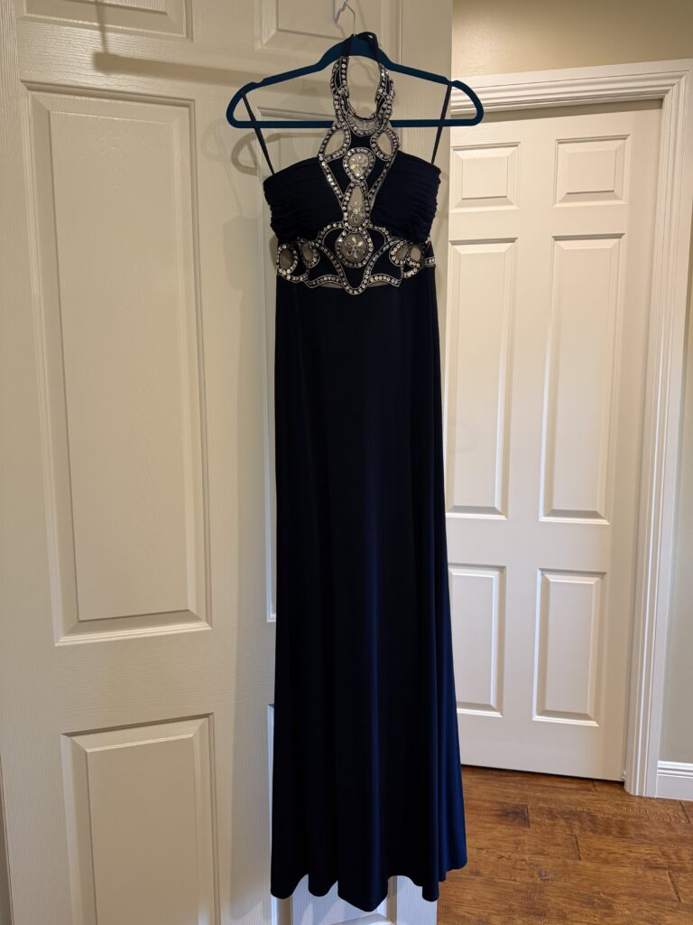Navy Halter Formal Dress | Jump Apparel | Size 5/6 | Rhinestone Detail