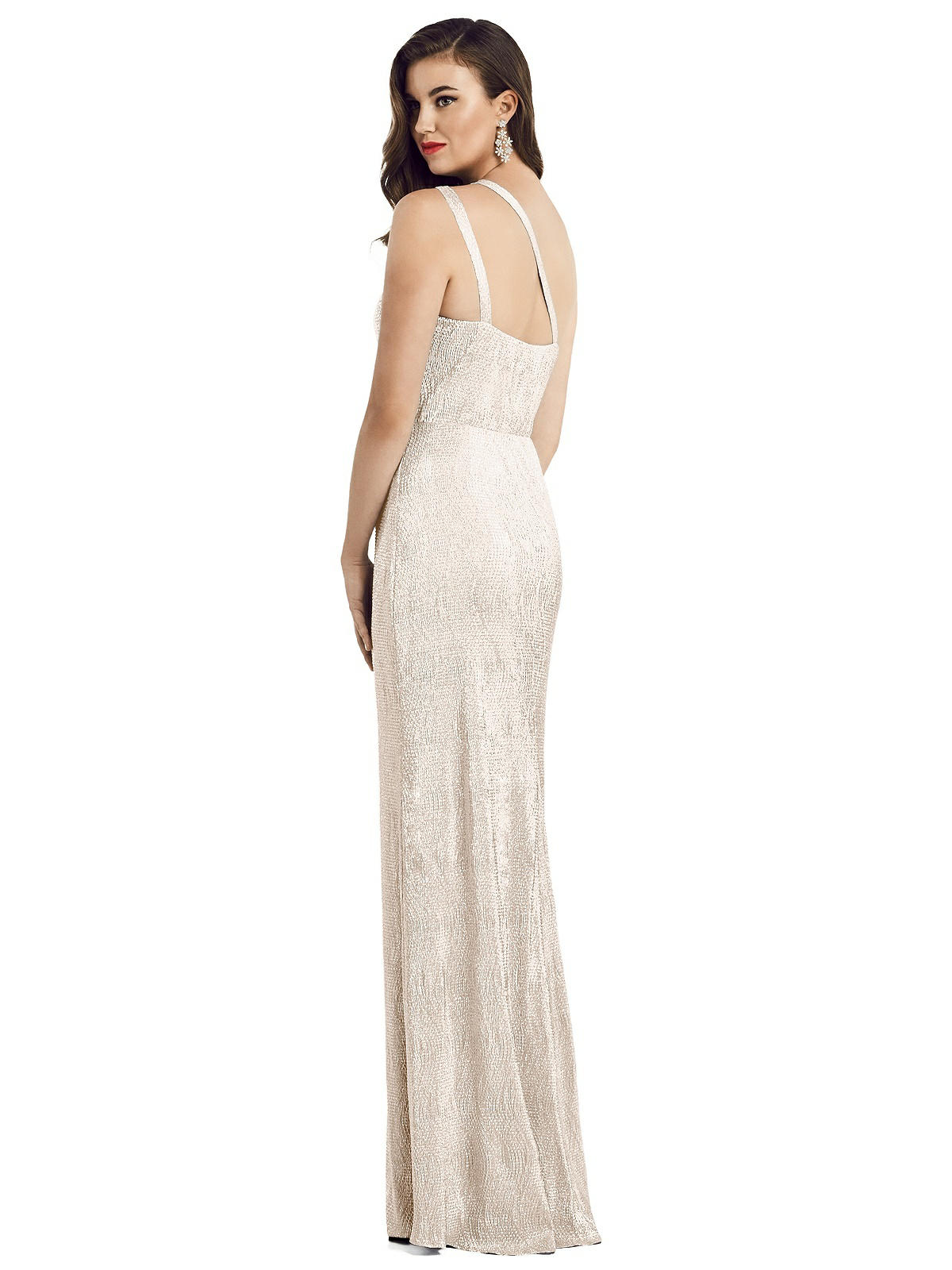 Dessy 3064...One shoulder, Twist metallic trumpet gown....Rose Gold...Sz 14 - Image 2