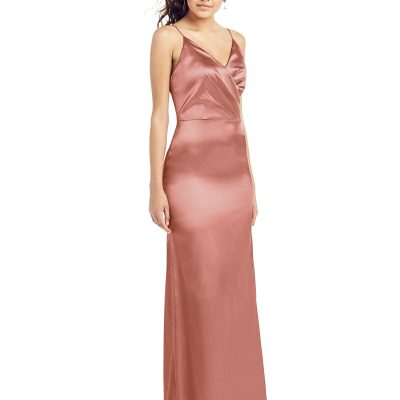 Dessy TH022...Slim Spaghetti Strap Wrap Bodice Trumpet Gown...Desert Rose..Sz 18