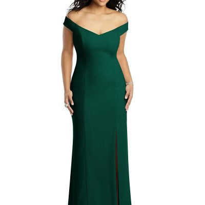 Dessy 3012...Off-the-Shoulder Criss Cross Back Trumpet Gown...Hunter...Sz 18