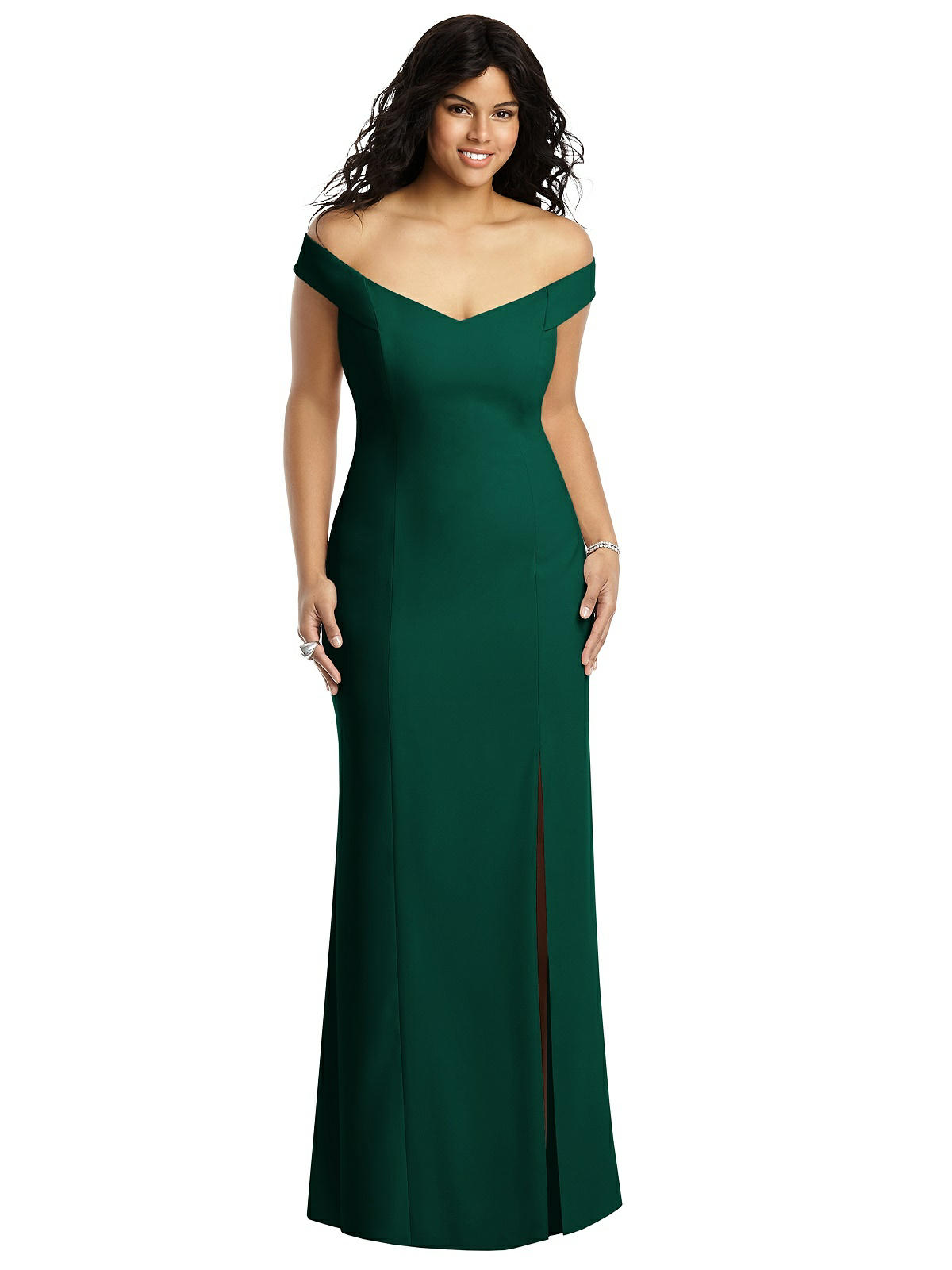 Dessy 3012...Off-the-Shoulder Criss Cross Back Trumpet Gown...Hunter...Sz 18
