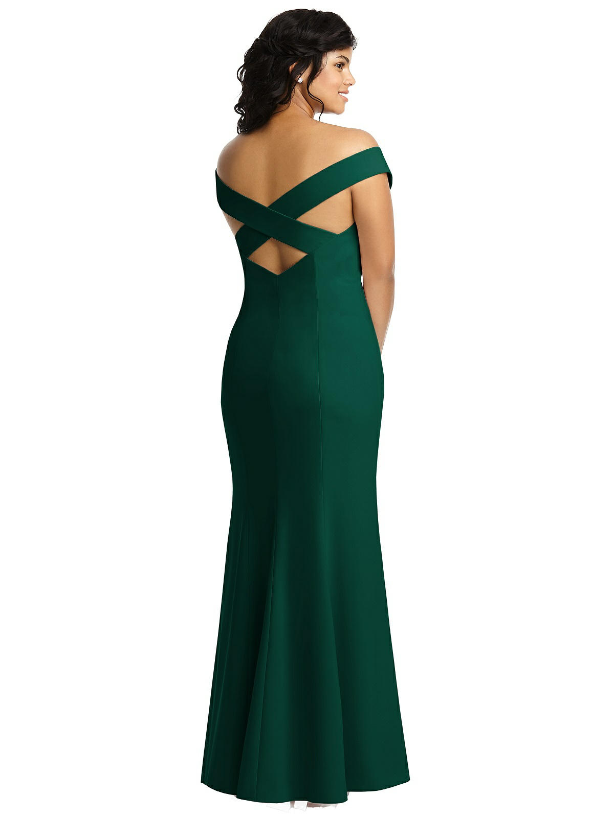 Dessy 3012...Off-the-Shoulder Criss Cross Back Trumpet Gown...Hunter...Sz 18 - Image 2